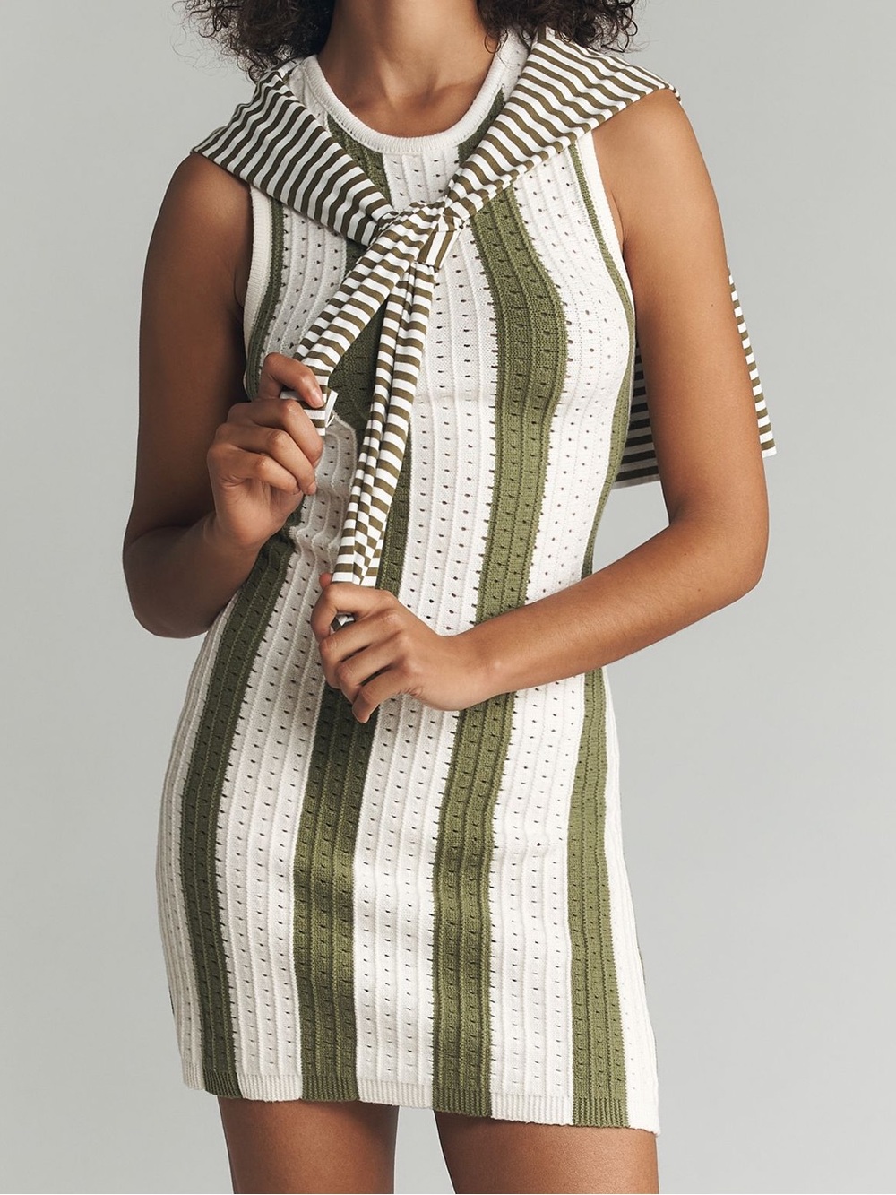 Anthropologie Daily Practice Striped Knit Mini Dress Green White SIZE LARGE NEW